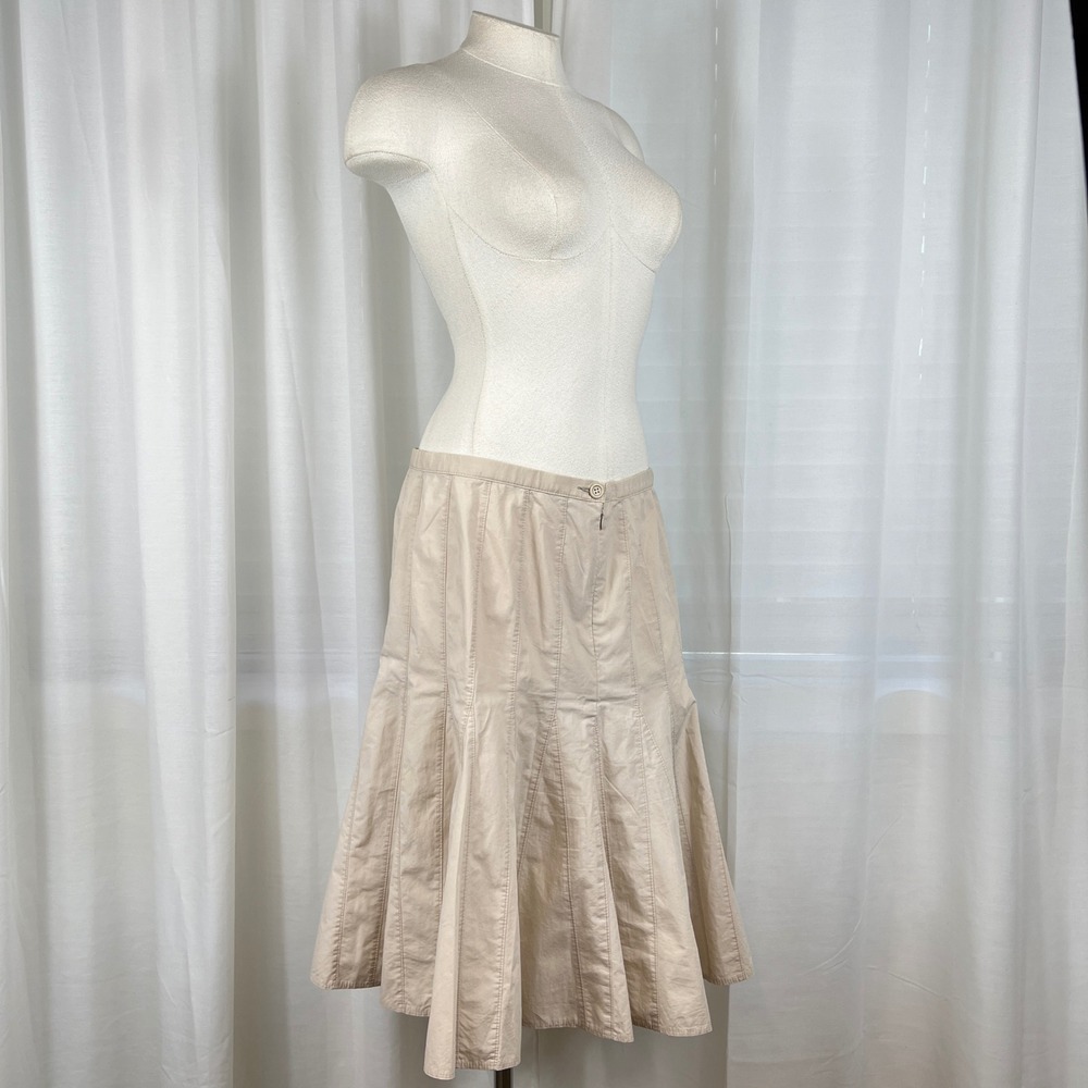 Cream Beige Drop Waist Godet Flounce Midi Skirt Y2K Coquette Cottagecore Women M